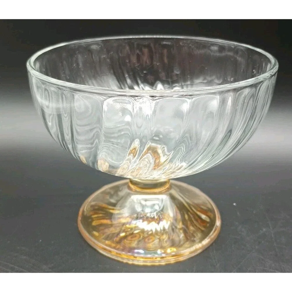 Vtg Optic Swirl Sherbet Coupe Orange Iridescent Base